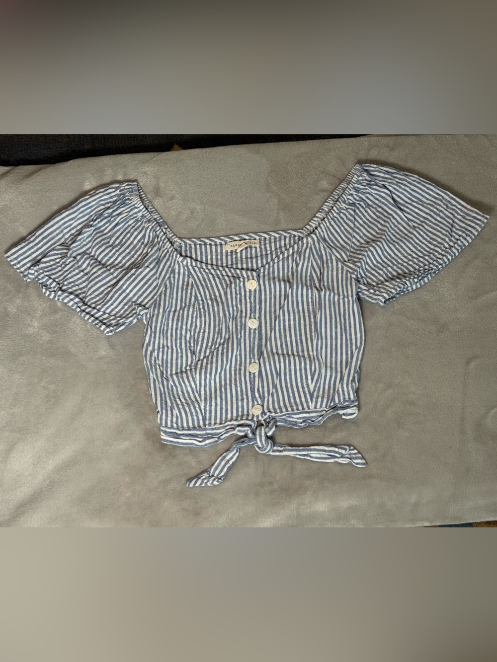 Blue and White Striped Tie-Front Crop Top